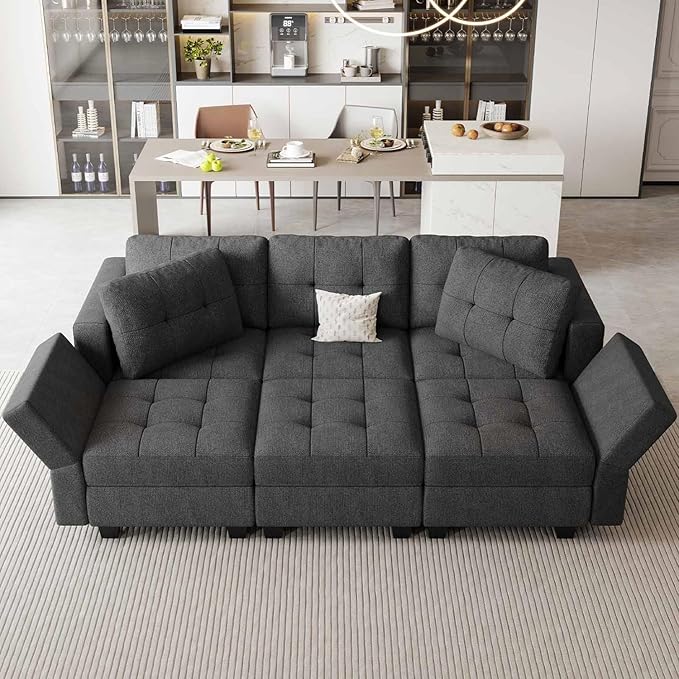 Belffin Modular Sectional Sofa with Storage Sectional Sleeper Couch Modular Sofa Bed for Living Room Dark Grey