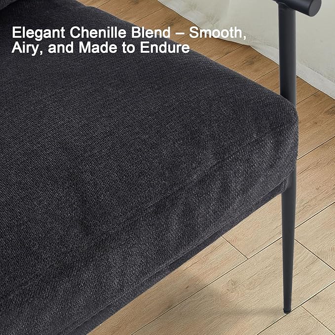 Accent Chair Set of 2Mid Century Modern Armchair for Living RoomBedroomOfficeLounge Comfy Chenille Upholstered Soft Removable Washable Cushions and PillowsMetal Wood-Grain Armrest Legs2PCSBlack