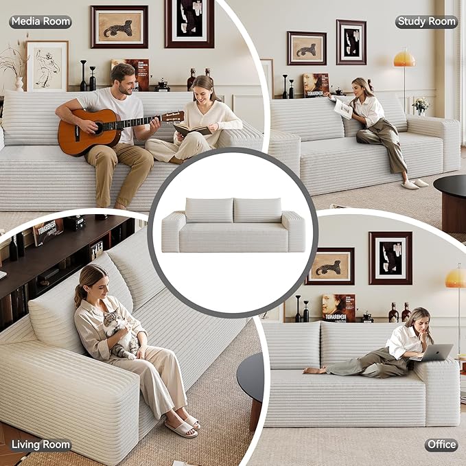 71 Boneless CouchNo Assembly RequiredLoveseat Velvet Couch Soft and Comfortable for Living Rooms Bedroom and Dormitories (White 71)