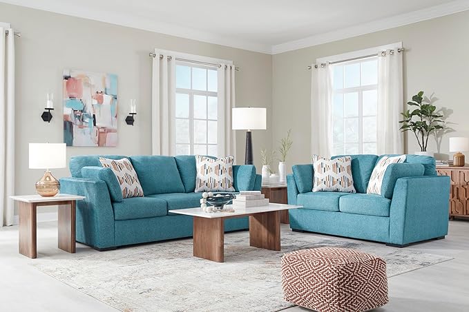 Signature Design by Ashley Keerwick Scandinavian Loveseat with 4 Toss Pillows Blue