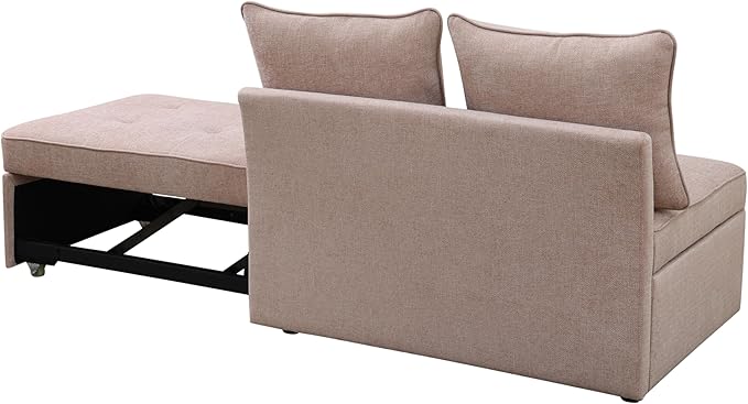 Sleeper Sofa 4-in-1 Convertible Ottoman Couch Bed Modern Sackcloth Futon Sofa Bed with 2 Pillows Adjustable Backrest Recliner Folding Loveseat for Living Room Apartment Dorm OfficePink