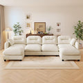 140 U Shaped Couch for Living Room Comfy Chenille Fabric Cloud Sectional Couch Modern Upholstered Deep Seat Sofa with Pillow and 2 Movable Ottoman Oversized 4 Seater Sectional Sofa Beige