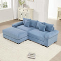 92.4 Oversized Modular Sectional Sofa Corduroy Large Sectional Couches for Living Room Love Seat Couches with 1 Movable Ottoman Modern Deep Seat Sofa Set L Shaped Blue