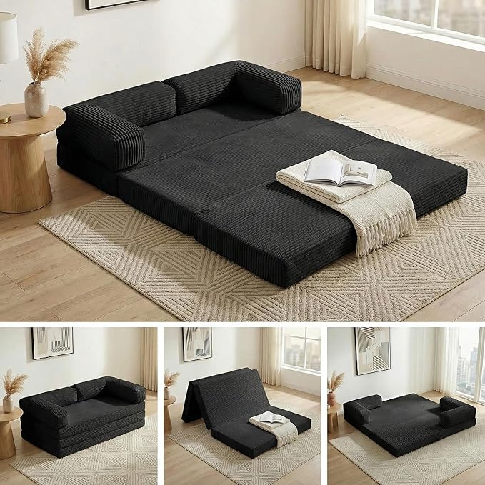 Convertible Sofa Bed Queen5-in-1 Tri-Fold Boneless Couch with Removable Armrests &amp HandleCorduroy Futon Sleeper SofaFloor Folding Mattress Pull Out Bed for Small Space Apartment Living Room Bed