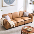 97 Inches Cloud Modular Sectional Sofa 3 Seater Faux Leather Couch Modern Convertible Comfortable Sofa Couch for Living Room/Apartment PU Brown