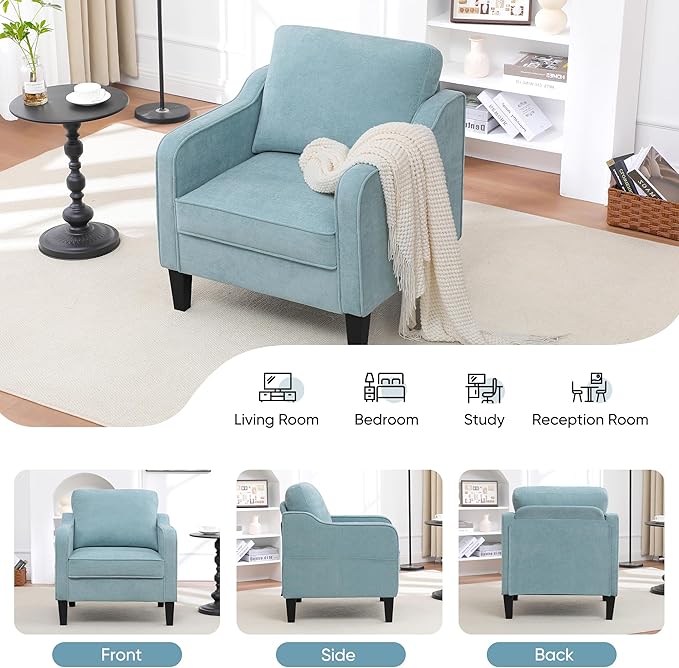 Accent Chair for Living Room Mid Century Modern Reading Chair for Bedroom Upholstered Armchair with Side Pockets Comfy Single Sofa Side Chair for Office Apartment Small Room Teal Green