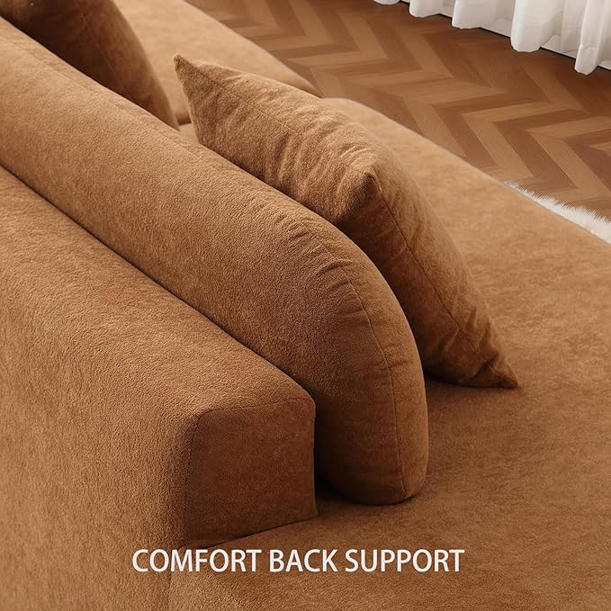 Txtin's 130” Boneless Sectional Couches for Living Room | Modern Curved Sofa Comfy Cloud Couch | Oversized Plush Modular Couch with 3 Pillows | Brown