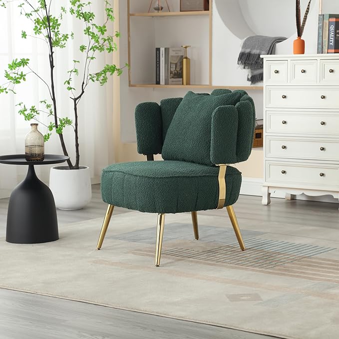 Boucle Accent Chair Modern Upholstered Armchair Tufted Chair with Metal e Single Leisure Chairs for Living Room Bedroom