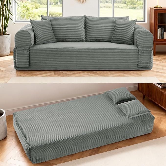 3 Seater Sofa Couch for Living Room (Light Grey 38 D + 4 Pillows)