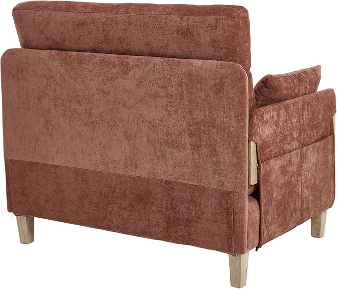 SLEERWAY Large 3 in 1 Convertible Futon Sofa Bed Chair 35 W Extra Wide Sleeper Chair Bed with Pull Out Couch Modern Chenille Chaise Lounge Armchair for Living Room Bedroom Playroom Orange