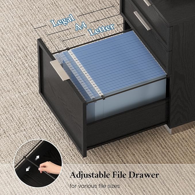 80.6 Executive Desk with Power Outlet and File Drawer Modern Home Office Desk with 3 Large Cabinets and Privacy Panel Business Furniture for Home Office Living Room Black