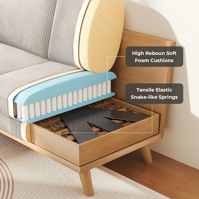 Vesgantti 68 Loveseat Sofa Light Grey Comfy Corduroy Couch with Spring Cushion and Solid Wood Modern Deep Seat for Bedroom Living Room Office