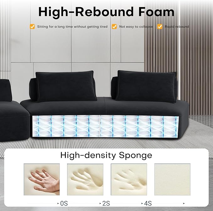 139 Modern Curved Sofa Cloud Sectional Couch with Adjustable Backrest Oversized Deep Seat Compressed Couch for Living Room Apartment No Assembly Required Chenille Fabric (Dark Grey)