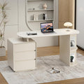 Qulomvs Desk with Drawers 55inch Home Office White Desk with Drawers and Storage Shelves Cream White Modern Simple Style Laptop Desk Work Study Writing Table Workstation for Home Office