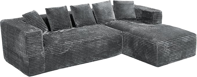 Oversized L Shaped Boneless Sectional Couches for Living Room 107 Comfy Fluffy Cloud Modular Sectional Sofa Plush Corduroy Memory Foam Floor Sofa with Right Facing Chaise Couch