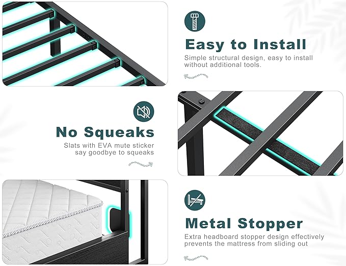 EnHomee Queen Bed Frame with 6 Storage Drawers Queen Size Bed Frame with Headboard Storage Bed with Charging Station No NoiseNo Box Springs NeededBlack