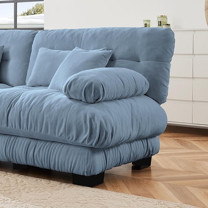 Modular Sectional Sofa for Living Room94.4 U-Shaped Comfy Couch with Ottoman2 Seater Beige Small Couches for Small SpacesFluffy Couch Set with Deep Seat