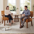 Garvee Mid-Century Accent Chair Set of 2 with Wood Frame PU Leather Upholstered Lounge Arm Chair with Classic Button Tufting Reading Leisure Chair for Living Room Bedroom Balcony Brown