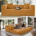 Belhome 78.8 Convertible Sofa Bed Futon Sofa Bed with Side Pocket Corduroy Pull Out Futon Sofa Boneless Couch for Living RoomsNo Assembly Required Yellow