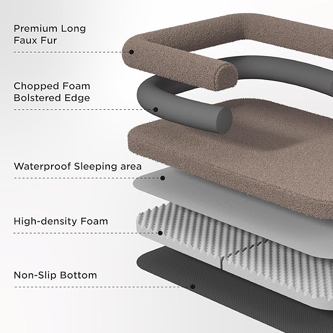 Bedsure Foldable Human Dog Bed -Giant Dog Bed for Adult People with Supportive Bolster Egg Foam Waterproof Liner Calming Fluffy Faux Fur Orthopedic Big Bean Bed Light Grey