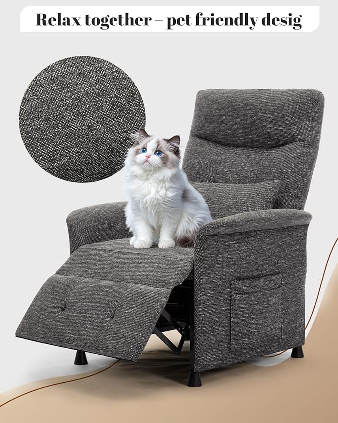 Power Recliner Chair for Adults - Electric Reclining Sofa with Side Pocket &amp Remote Adjustable Recliner for Living Room or Home Theater Seating