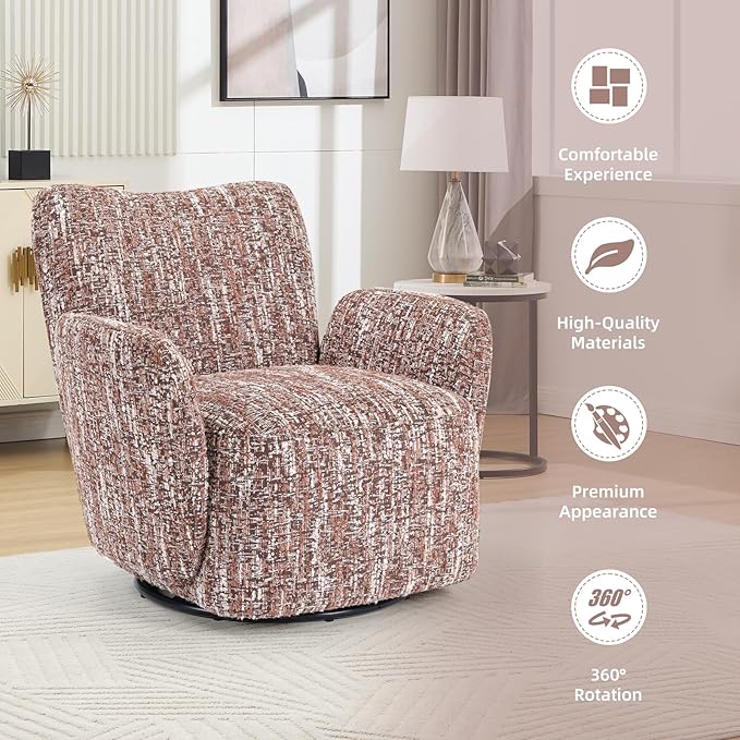 CANMOV 360° Swivel Accent Chair Modern Accent Armchair with Padded Armrest Nursery Chair for Living Room Bedroom Brown