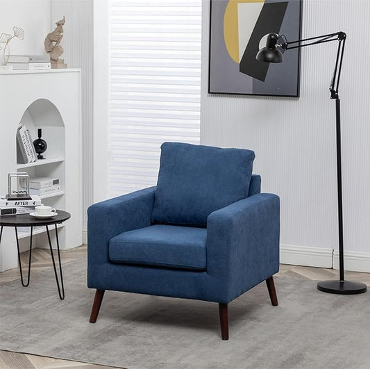 Modern Armchair Living Room Chair upholstered Upholstery Chair with Solid Wood Legs Sofa for Home Office Guests Dark Blue