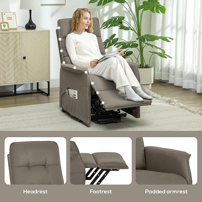 HOMCOM Power Lift Recliner Chair for Elderly Fabric Lift Chair Sofa with Remote Control Side Pockets Pocket Spring Tufted Back Quick Assembly Coffee