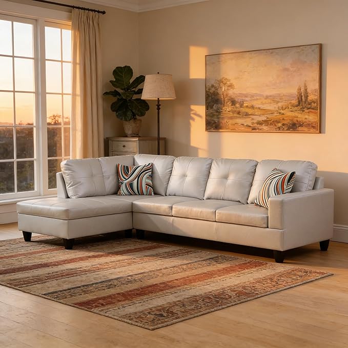 103.5 Inch Modern L-Shaped Couch PU Leather Sectional Sofa with Chaise Lounge 4-Seater Couch with Accent Pillows for Living Room Apartment Silver Grey
