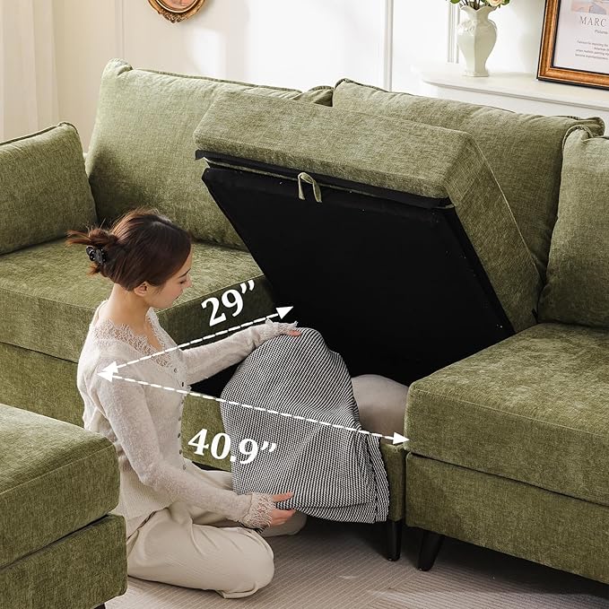 176'' Modular Sectional Sofa with All Seats StorageSleeper Sofa Bed with Throw PillowLoveseat Couches for Living RoomBedroomRemovable CoverChenilleGreen