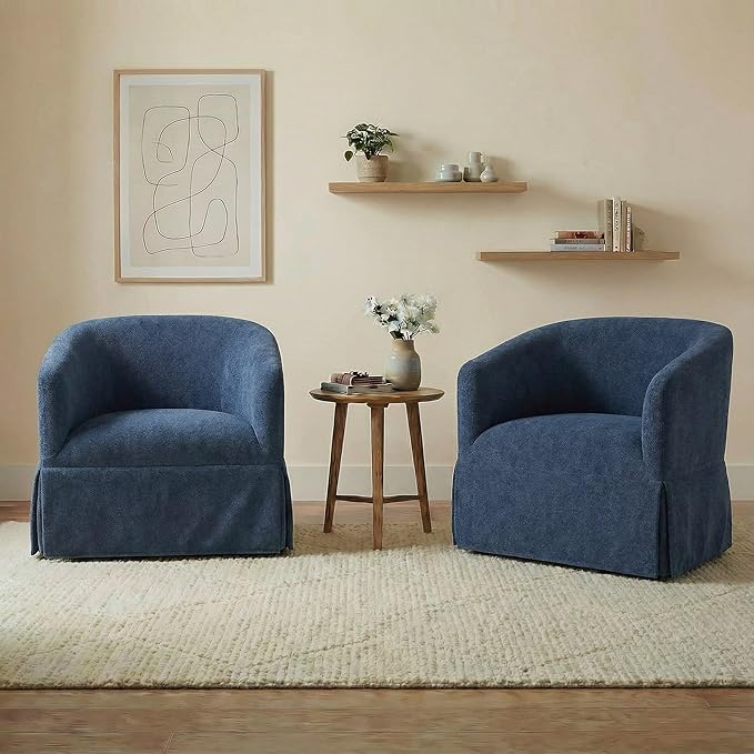 Swivel Accent Chair Set of 2 360 Degree Performance Fabric Armchair Modern Barrel Chairs Armchair for Living Room Bedroom Home and OfficeBlue
