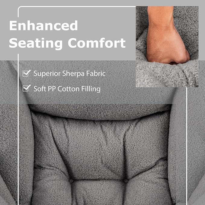Giantex Set of 2 Lazy Chair with Folding Ottoman Modern Sherpa Accent Chair w/Armrests &amp Pocket Upholstered Single Sofa Chair Set Leisure Reading Lounge Chair for Living Room Bedroom (Grey)