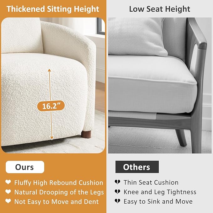 Boucle Accent Barrel Chair Set of 2 Cloud Reading Chair for Living Room &amp Bedroom Furry Sherpa Armchair with Cozy Soft Throw Pillow Back Comfy Upholstered Lounge Chair Modern Single Sofa Chair