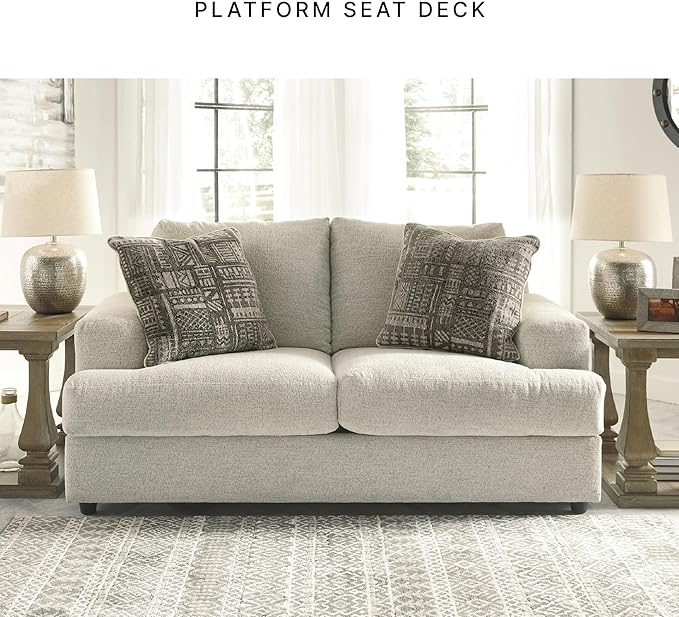 Signature Design by Ashley Soletren Contemporary Chenille Loveseat with 2 Accent Pillows Off-White