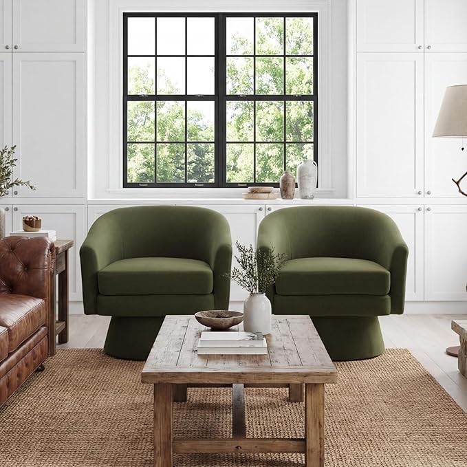 Green Swivel Accent Chair Modern 360°Barrel Living Room Chair with Curve Back Comfy Round Velvet Vanity Chair Reading Armchair Single Sofa for Bedroom/Waiting Room Green