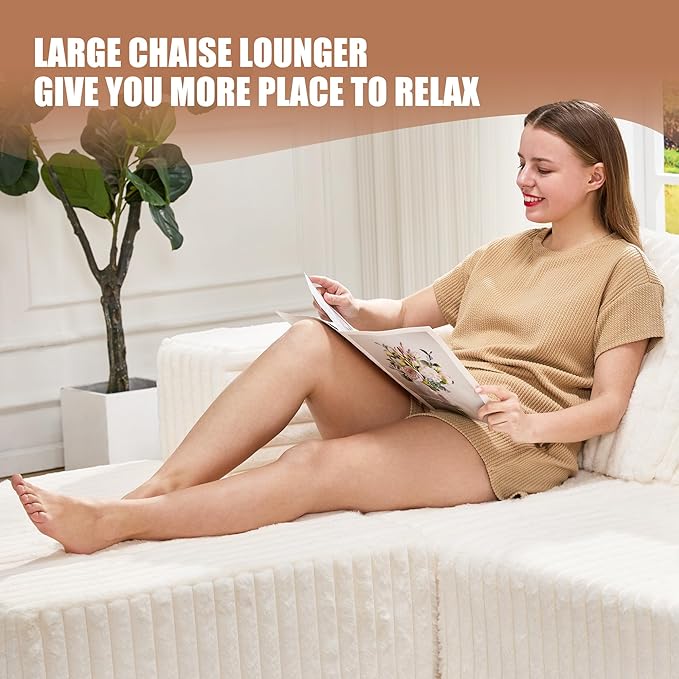 Hobestluk Modular Sectional Sofa Memory Foam Couch L Shape Sofa for Living Room Loveseat with Chaise Lounge Cloud Couch with Removable Cover (Stripe White Loveseat with Chaise)