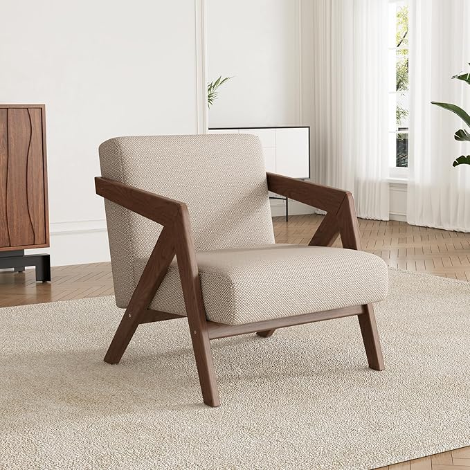 Accent Chair Living Room Chairs Mid Century Modern Armchair with Solid Wood Legs Relaxing Armchair with Solid Wood Frame &amp Soft Cushion for Living Room Office Bedroom Study