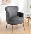 Trendy Velvet Accent Chair with Gold Metal Legs Upholstered Armchair for Small to Mid-Size Spaces Modern Living Room Bedroom Vanity Desk and Entryway Grey