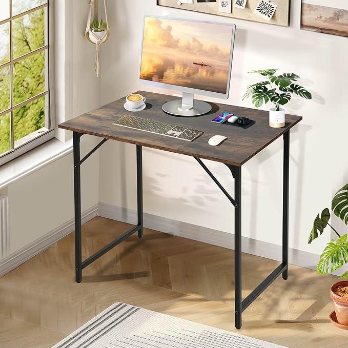 32 inch Small Computer Desk for Small Spaces Wood Desk Office Desk Writing Desk with Metal Frame &amp Adjustable Feet Modern Simple Computer Table PC Desk for Bedroom Home Office Brown Desk