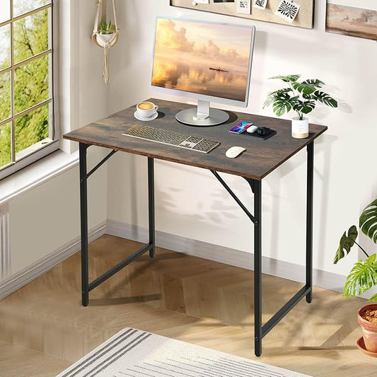 32 inch Small Computer Desk for Small Spaces Wood Desk Office Desk Writing Desk with Metal Frame &amp Adjustable Feet Modern Simple Computer Table PC Desk for Bedroom Home Office Brown Desk