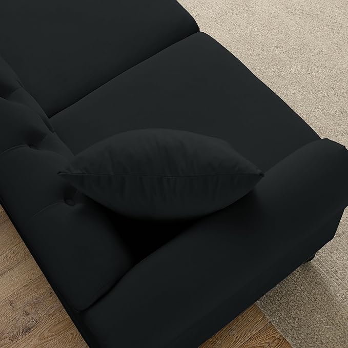 KEIKI 79 Chesterfield Sofa Retro Upholstered 3 Seater Velvet Couch with Rolled Arm and Nailhead for Living Room Bedroom Office Apartment Black
