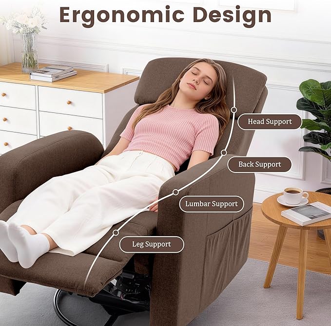 Power Swivel Recliner Chairs for Adults Electric Glider Rocking Chair Nursery Glider Recliner Nursery Chair with Classified Side Pocket Nursery Rocking Chairs with USB and Type-C Ports