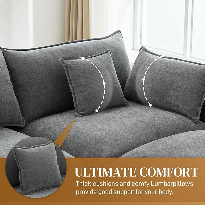 145 Cloud Couch Oversized U Shaped Grey Sectional Couches for Living Room Big Soft Comfy Fluffy Chenille Couch Sectionals Modular Sectional Sofa with Ottoman &amp Central Console
