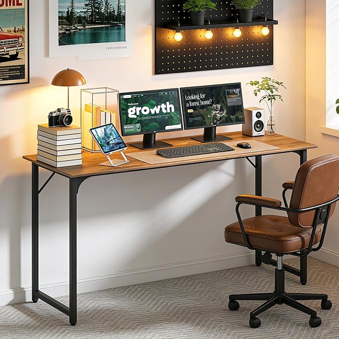 BestOffice Computer DeskHome Office Desk Modern Simple Style for Home Office Study Writing (Brown 55 Inch)