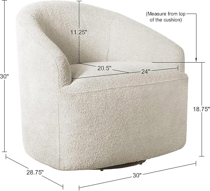 Ink+Ivy Bonn Swivel Accent Chair Cozy Plush Boucle Upholstered Barrel Chair for Living Room Modern Family Room Sofa Bedroom Lounge Furniture 30 W Cream