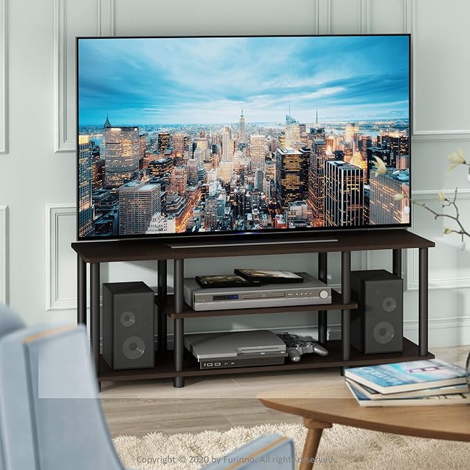Furinno Turn-N-Tube No Tools 3D 3-Tier Entertainment TV Stand up to 50 inch TV Round Tubes Dark Brown / Black