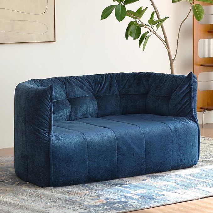 N&ampV Mid Century Brigantin Deep Relaxation Sofa Soft Premium Chenille for Living Room Bedroom and Office (Blue ThreeSeater)