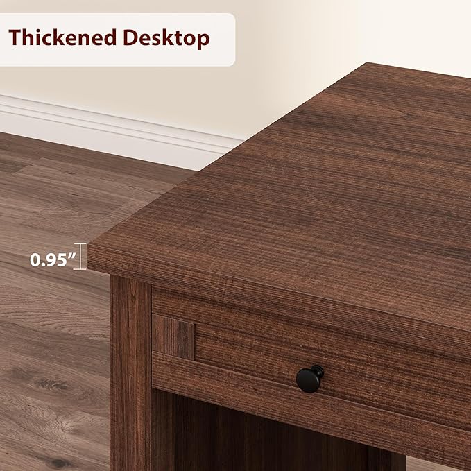 GAOMON 54.5in Wooden Executive Desk with Drawers Office Desk Computer Table with Charging Station Farmhouse Home Office Desk with File Cabinet Storage for Study and Home Office Walunt Brown