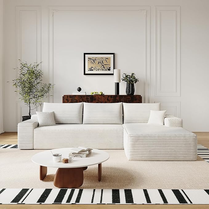 Eafurn Oversized L Shape Modular Sectional Sofa with Right Facing Chaise LoungeWide Deep Seat Compressed Corner CouchMinimalist Corduroy Upholstered Boneless Lounge Sofa Couch | Breathable material