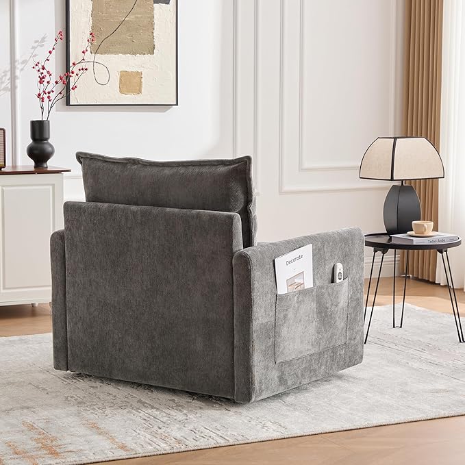 Oversized Swivel Barrel Accent Chair Chenille Comfy Cloud Sofa Chair with Large Seat and Upholstered Armrests Modern Extra Wide Armchair Reading Chairs for Bedroom Living Room (Gray)